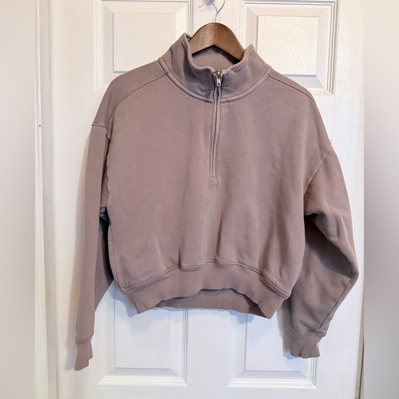 PINK Victoria's Secret Taupe Quarter-Zip Sweatshirt - Picture 2 of 7
